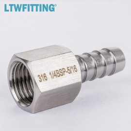 LTWFITTING Stainless Steel 316 BSP Fitting Coupler/Adapter 1/4-Inch Female BSPP x 5/16-Inch(8mm) Hose Barb Fuel Gas (Pack of 5)