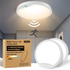 2-Pack Motion Sensor Ceiling Lights Hard-Wired, 9Inch Indoor Motion Activated LED Ceiling Light Fixtures with 3 Modes, Flush Mount Lights for Closet Stairwell Hallway, NOT Battery Operated, 3000K