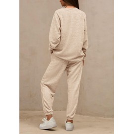 PRETTYGARDEN Women's 2 Piece Tracksuit Outfits Casual Long Sleeve Top High Waisted Sweatpants Lounge Jogger Set (Beige,X-Large)