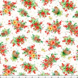 P&B Textiles - Little Darlings Christmas - Holiday Floral - White, Fabric BTY