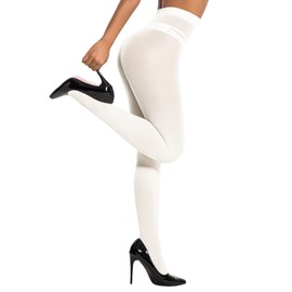 HONENNA Semi Opaque Silky Women Pantyhose Tights, 20+ Colors Invisibly Toe Reinforced 60 Den, 1 Pair White E-F