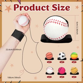 SAYAYA 6 Pcs Baseballs Wrist Return Ball on a String 2.36 Inch Rebound Bouncy Ball with Strap Sport Soccer Tennis Party Favors, Wrist Exercise, Outdoor Fun Activity for Kids & Adults