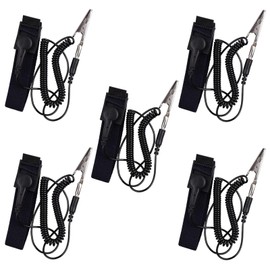 GTIWUNG Pack of 5 Antistatic Bracelets Anti-Static Bracelet Grounding Bracelet Wrist Strap Adjustable ESD Protective Grounding Reusable Antistatic Wrist Strap with Ground Cable Black
