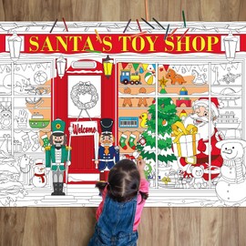 Christmas Coloring Poster for Kids 31 x 43 Inch Giant Xmas Holiday Huge Coloring Tablecloth Santa's Toy Shop DIY Drawing Crafts Gift Coloring Activities Poster for Classroom Home Party Favor Supplies