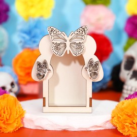 Pinkunn Dia De Los Muertos Altar Ofrenda Box, Poplar Plywood Self Painting Color Monarch Butterfly Papel Picado The Day of The Dead Supplies for Dia De Los Muertos Decorations(Small)