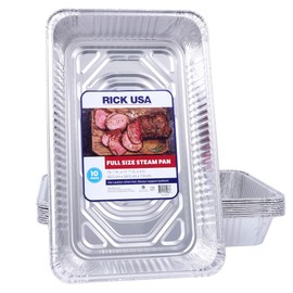 RICK USA: Full Size Steam Pan - 10 Pack - 19.5x11.6 Disposable Aluminum Foil, Baking-Cooking, Durable, Grill-Oven-Freezer-Dishwasher Safe, Recyclable
