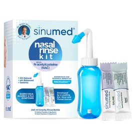 SinuMed Nasal Rinse Kit, Sinus Cleansing System, 30PK Nasal Rinse Packets with NAC and Saline, Gravity Rinse Bottle, Alternative to Neti Pot