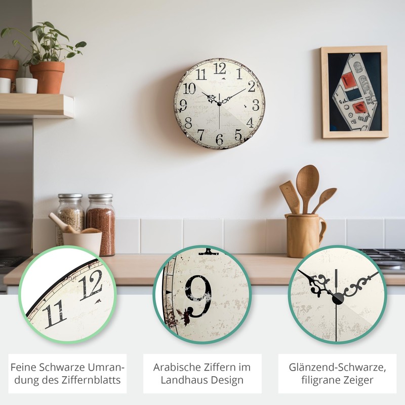 Mebus Quartz Wall Clock, Silent Movement - No Ticktack Noise,