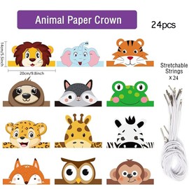 Homiliky 24Pcs Animal Birthday Party Hats and Headbands, Jungle Safari Paper Crown for Kids Decoration, Costume DIY Party for Birthday Christmas Fiesta