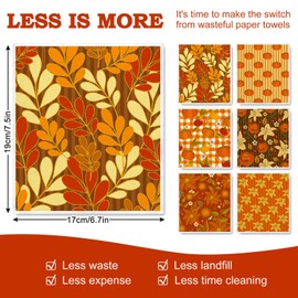 Whaline Fall Swedish Dishcloths Autumn Leaves Pumpkins Flowers Pattern Cotton Kitchen Towel Orange Absorbent Dish Towel for Farmhouse Home Kitchen Housewarming Counter Wipes, 6Pcs, 6.7 x 7.5In