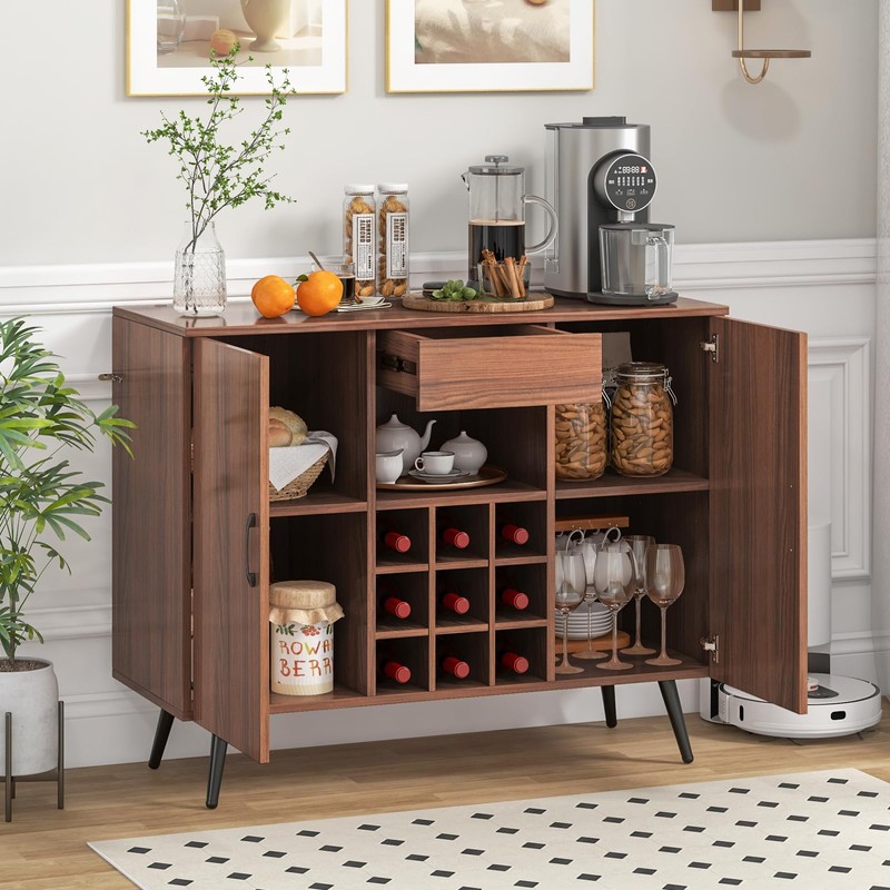 Giantex Bar Cabinet with Storage, Farmhouse Wood Buffet Sideboard, 9-Bottle