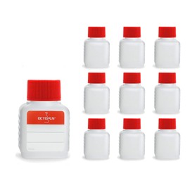 Octopus 10 x 50 ml Plastic Bottles, HDPE Plastic Bottles with Red Screw Caps, Empty Bottles with Red Screw Caps, Square Bottles with 10 Labelling Labels