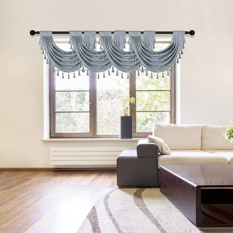 ELKCA Thick Chenille Waterfall Swag Valances for Living Room Valance