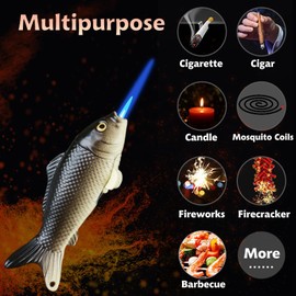 Torch Lighter, Unique Prawns-Shaped Design Butane Lighter, Creative Koi-Fish-Shaped Adjustable Flame Windproof Lighter, Refillable Butane Cool Lighter for Gifts,Men,Lady (Without Fuel) (Red)