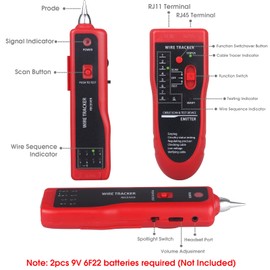 Duogalia Network Cable Tester, Multifunction Wire Tester RJ45 RJ11 Cable Tracker for Cable Collation, Network Maintenance Collation, Telephone Line Test with Earphone Toolkit (Red)
