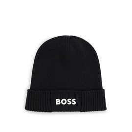 BOSS Mens Asic Beanie-X Logo-detail beanie hat in cotton and virgin wool