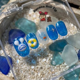 Snorkeling Bunny[Handmade Nail Tips] - Coffin Egg / 스노클링 버니[수제네일팁] - 코핀에그