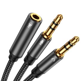 Joyroom SY-A05 Headphone 3.5mm Y Splitter Mic Cable for Computer, Headset 3.5mm Female to 2 Dual Male Microphone Audio Stereo Jack Earphones Port to Gaming Speaker PC Adapter