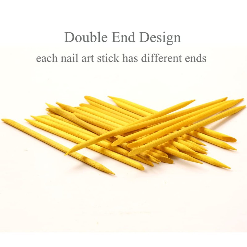 Borogo 100 Pcs Orange Wood Nail Sticks Double Sided Multi