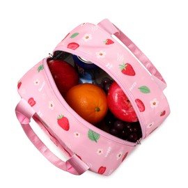 Octsky Cute Lunch Box Bag for Women Adult Men Large Capacity Insulated Tote Cooler for Work/Travel/Office, Pink Strawberries