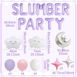 Slumber Party Decorations Purple Sleepover Party Supplies for Girls Moon Star Balloons Banner Pajamas Slumber Night Out Birthday Bachelorette Party Decorations