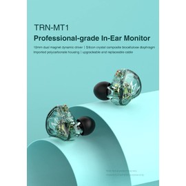 KAMINRUN TRN MT1 In-Ear Earphone Headphones, HiFi In-Ear Earphone Earbud with 10 mm Composite Magnetic Dynamic Driver in Ear Monitor Earbuds with Detachable C Pin 0.75 mm Cable (with Mic,Green)