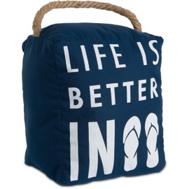 Pavilion Gift Company Open Door Decor - Life is Better in Flip Flops Beach Decor Navy Blue Door Stopper with Handle
