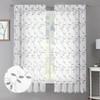Tollpiz Grey Leaf Sheer Curtain Leaves Embroidered Bedroom Short Curtains