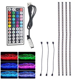 Vrabocry 5V 5050 RGB LED Strip Light USB with 44key Remote Control 4 Pre-Cut 1.64ft/6.56ft Lights Tape TV Backlights Holiday Decoration Black PCB