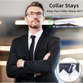 Collar Stays for Dress Shirts & Polos, No Curl PVC Collar Support, Stick-On Invisible Anti-Wrinkle Stiffeners for Men & Women (100)