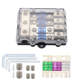4 Way Amp Fuse Block ANL Holder Audio Subwoofer Amplifier 4 Gauge Wire in 8 Gauge Wire Out Fuses Distribution Block with 30A 60A 80A 100A Mini ANL Fuses
