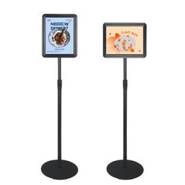 HUAZI Sign Stand Holder 8.5×11-Inch Adjustable Floor Standing with Heavy Duty Base, Both Vertical & Horizontal View Displayed,Snap-Open Frame with Round Safety Corner for Indoor Outdoor,Black, 1PACK