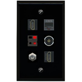 RiteAV Coax 2 HDMI Phone Speaker TOSLINK Flat/Solid Wall Plate [Black]