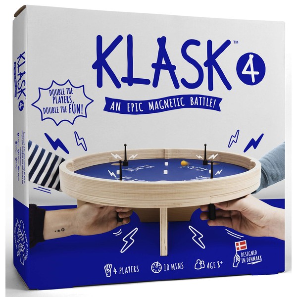 KLASK 4: The 4 Player Magnetic Party Game of Skill - for Kids and Adults of All Ages That’s Half Foosball, Half Air Hockey