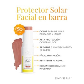 ENVERA | Protector Solar Con Color En Barra Peachy SPF 50+ | Bloqueador Solar Facial Con Color Para Mejillas Párpados Y Labios | Barra De Maquillaje V