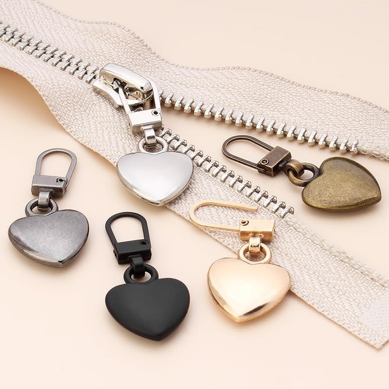 5Pcs Gold Heart Shaped Zipper Pull Replacement Metal Zipper Backpack
