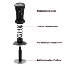 K COO Espresso Tamper, Premium Barista Tools Coffee Tamper with Calibrated Spring 30lb, 100% Stainless Steel Flat Base Tamper with Scale Mark Fits for Breville 54mm Portafilter Basket (53mm, Black)