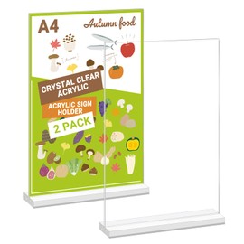 Yarotm Stand A4 Pack of 2 Acrylic Sign Holder A4 - Double-Sided Display Block - Menu Card Holder Acrylic Sign Display Holder - Table Stand A4