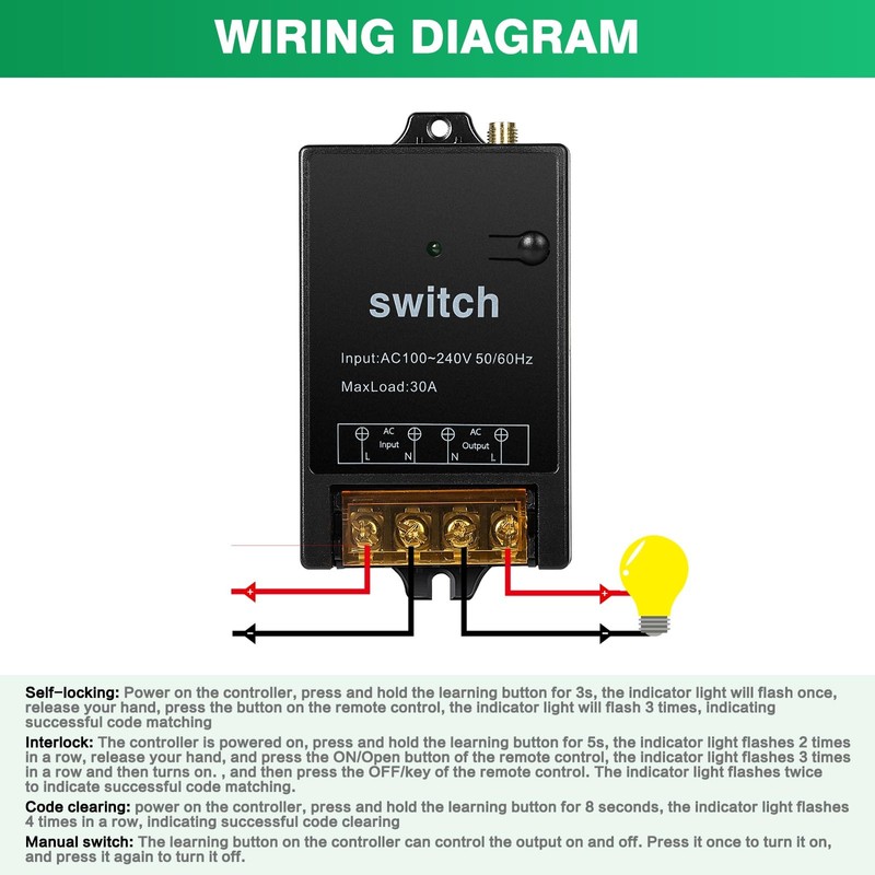 Jadeshay Wireless Light Switch 230 V, Remote Control Switch, Wireless