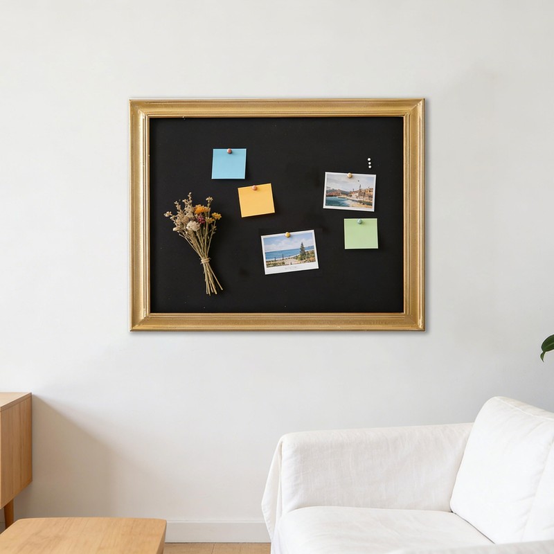SOFE 21x27 Gold Wood Framed Linen Bulletin Board, Black Pin