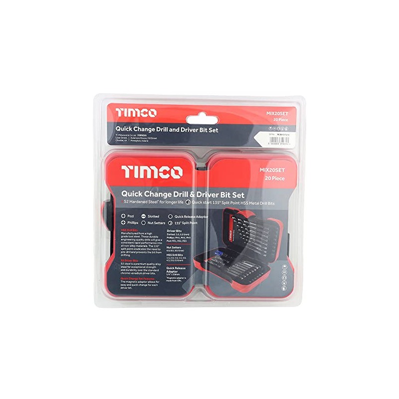 TIMco Driver Bit and Ground Jobber Drill Bit Set Mixed