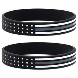 (6-pack) Thin Grey Line American Flag Bracelets - Bulk Pack of 6 Thin Gray Line Silicone Rubber Wristbands for Corrections Officers - Accessories Gifts for Correctional Officers Men Women