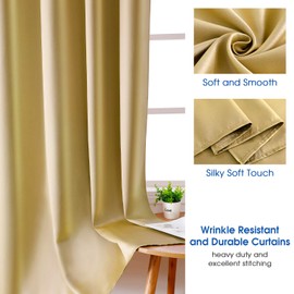 HOMEIDEAS Gold Blackout Curtains, Faux Silk for Bedroom 52 X 84 Inch Room Darkening Satin Thermal Insulated Drapes For Window, Indoor, Living Room, 2 Panels