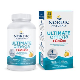 Nordic Naturals Nordic Naturals Ultimate Omega + CoQ10, Lemon - 120 Soft Gels - 1280 mg Omega-3 + 100 mg CoQ10 - Heart Health, Cellular Energy, Antioxidant Support - Non-GMO - 60 Servings