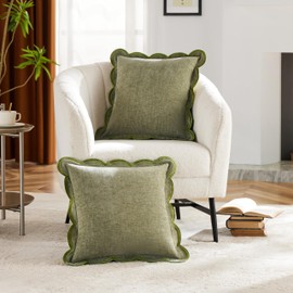 Ohocut Sage Green Scalloped Pillow Cover Pack of 2 Spring Chenille Decorative Throw Pillow Covers 20x20 Cute Boho Couch Pillow Covers Aesthetic Funky Preppy Pillow Cases for Sofa Living Room