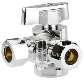EZ-Fluid 1/2" Fip X 1/4"Comp X 3/8"Comp 1/4 Turn Dual Outlets Heavy Duty Chrome Brass Angle Stop Valve Water Shut Off Ball Valve (1)