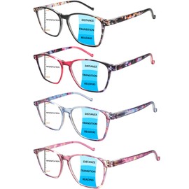 MAEOWN Progressive Multifocal Reading Glasses,4 Pack Blue Light Blocking for Women Spring Hinge Pattern Print Eyeglasses (Mix Color, 2.25, x)