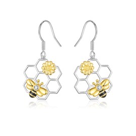 VYYU Bee Earrings for Women - 14K Gold Plated Dainty Bumble Bee Gifts Jewelry Honey Accessories, Drop Dangle Hypoallergenic Earrings Birthday Christmas Anniversary Valentines Day Sunflower Gifts
