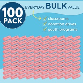 Blue Summit Supplies 100 Pack Pink Erasers Bulk, Pink Pearl Bulk Erasers for Kids, School, and Classroom
