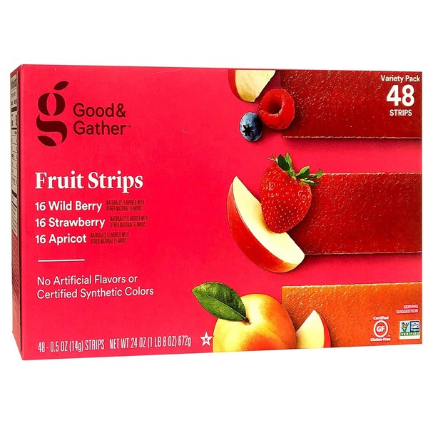 Fruit Strips Wild Berry Strawberry and Apricot Leathers Healthy Snack Made with Real Berry Puree Concentrate Good and Gather Variety Pack 48 Strips